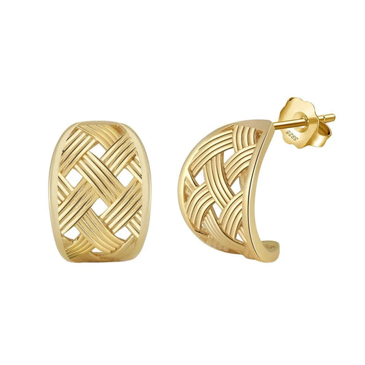 GAE06 RINNTIN Hollow Gold Plated 925 Silver Teardrop Twisted Waterdrop Earrings Women Minimalist Statement Fashion Stud Earring