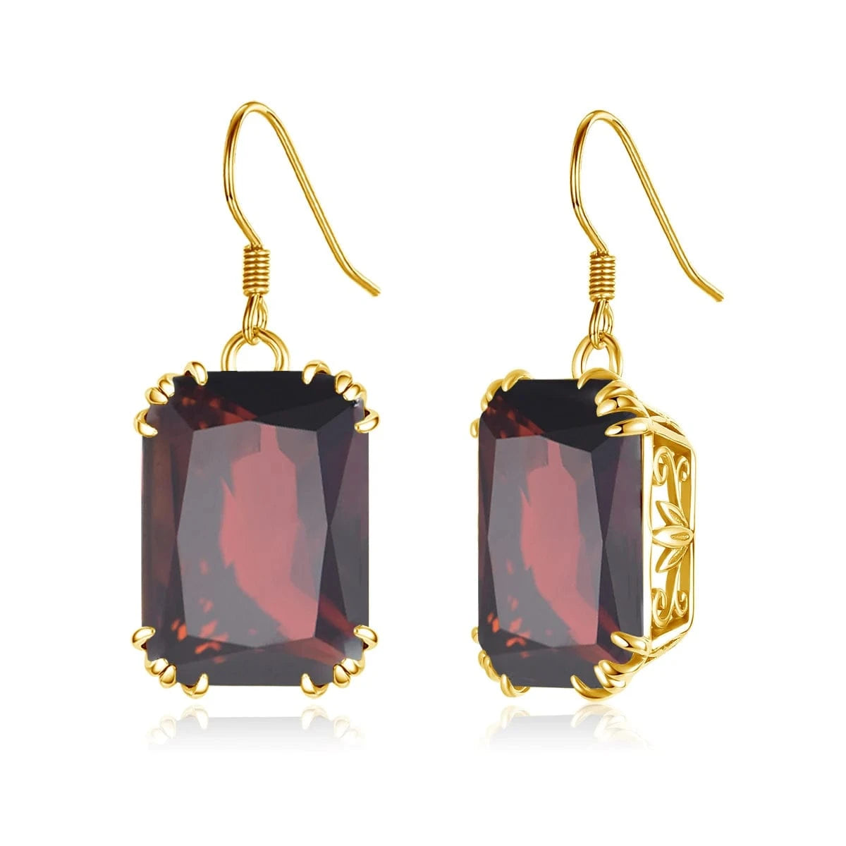 Garnet Handmade 18K Gold Square Amethyst Earrings  Women Wedding Party  Real Pure 925 Sterling Silver long earrings jewelry
