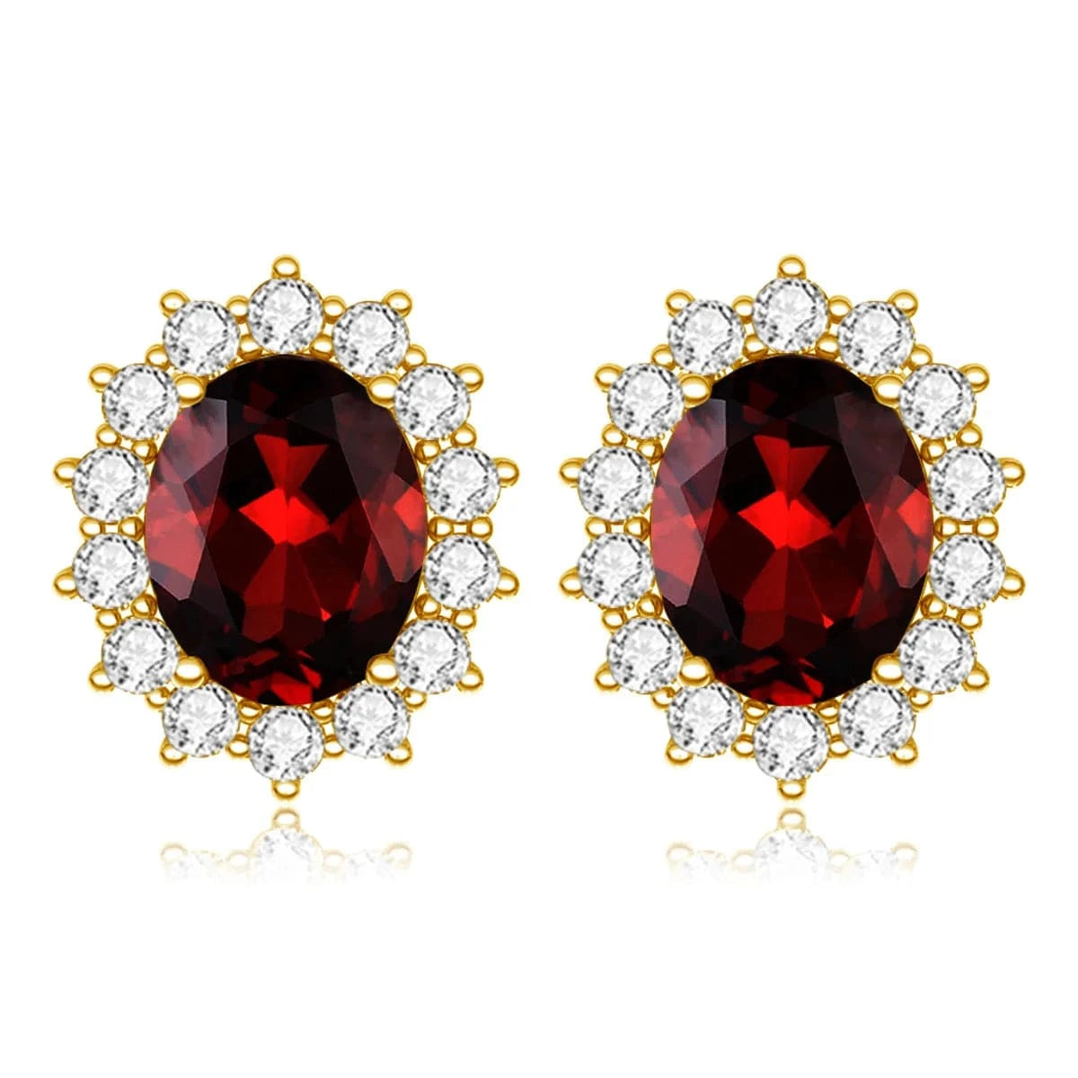 Garnet Luxury Sterling Silver 925 Stud Earrings with Garnet Princess Diana Inspired Design for Anniversary Celebrations