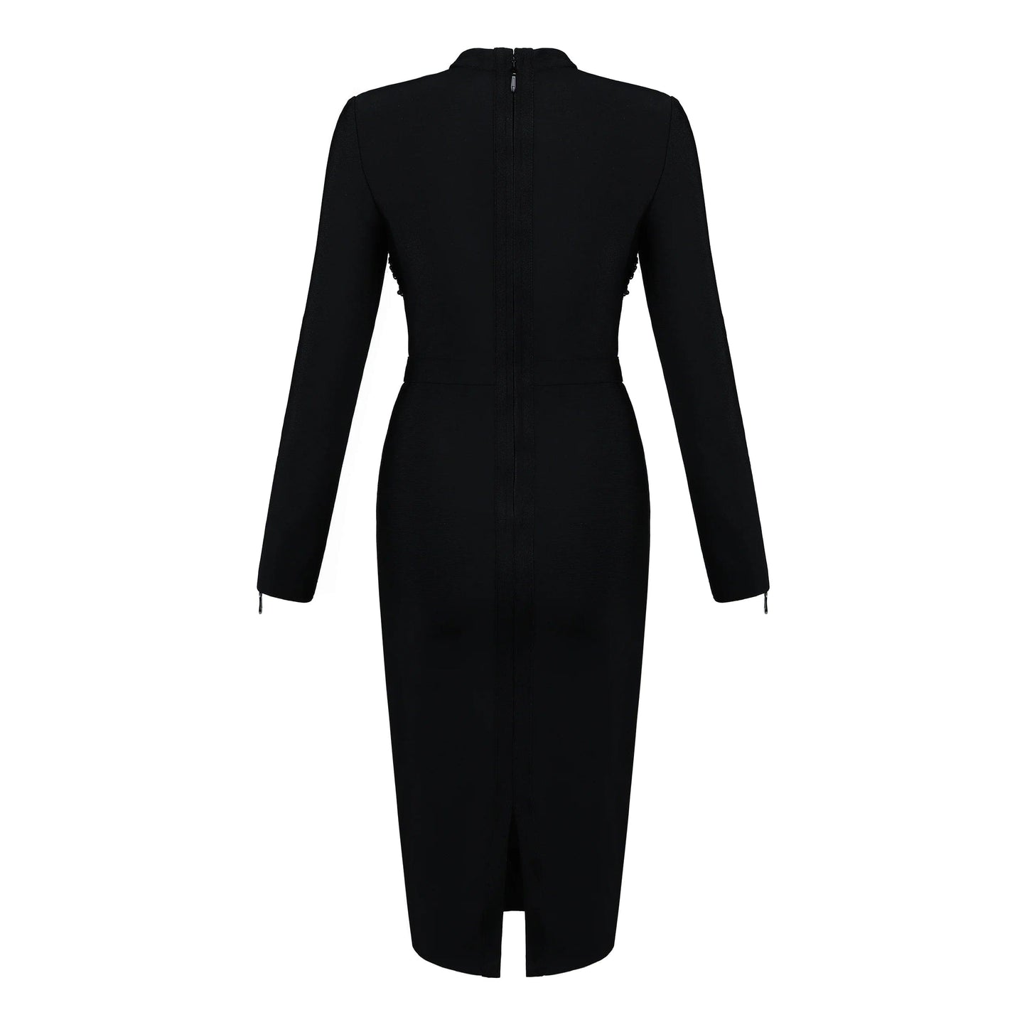 Gauze Long Sleeve Transparent Elegant Bodycon Sequin Zipper Bandage Women Midi Dress Autumn Daily