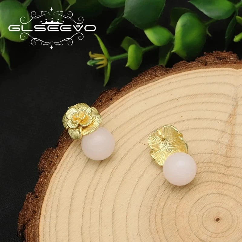 GE0336A 2024 New 925 Sterling Silver Stud Earrings Natural Pink Round Crystal Drop Earrings For Women