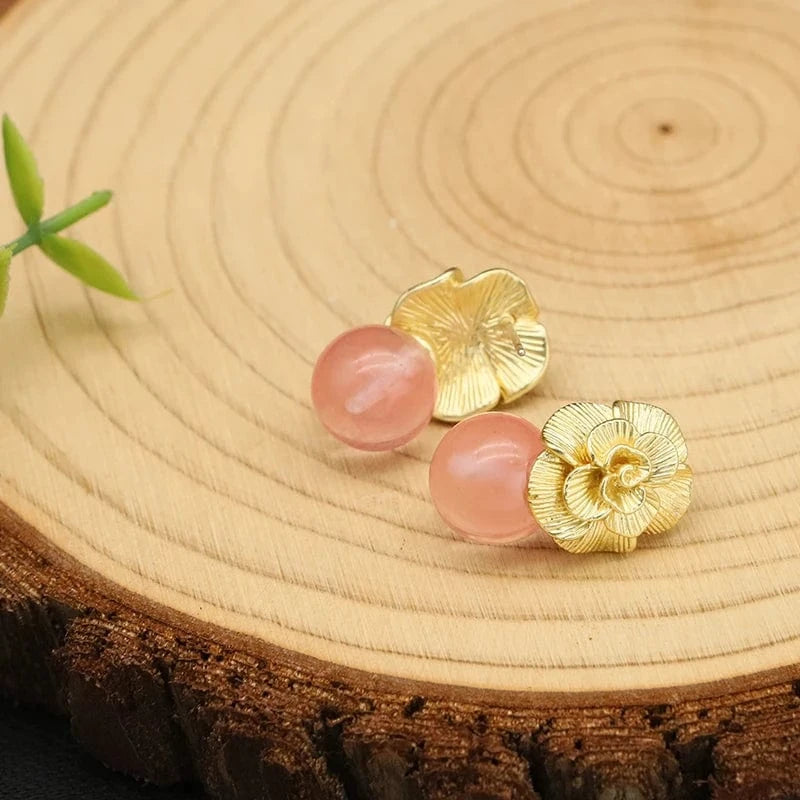 GE0336L 2024 New 925 Sterling Silver Stud Earrings Natural Pink Round Crystal Drop Earrings For Women