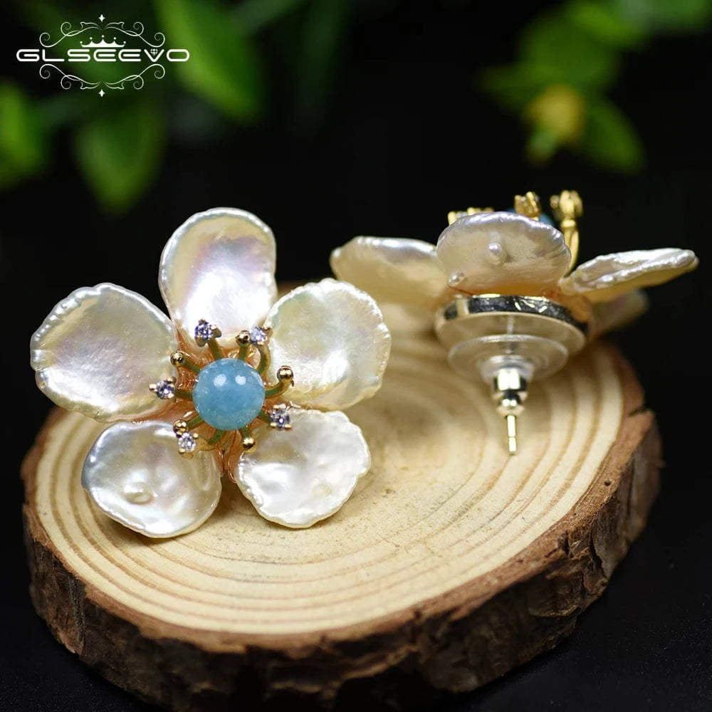 GE0597 Natural Baroque Pearl Flower Stud Earrings 925 Sterling Silver Stud Earring For Women Handmade Jewelry  earrings bulk