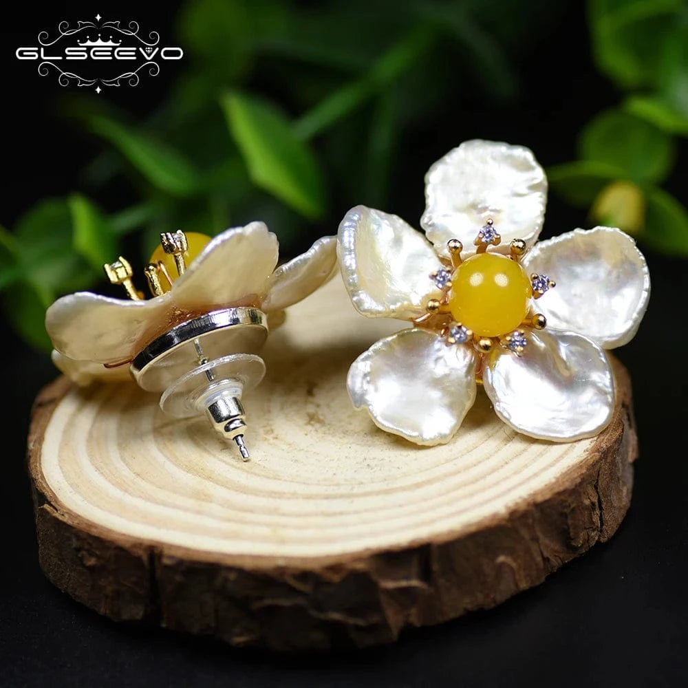 GE0599 Natural Baroque Pearl Flower Stud Earrings 925 Sterling Silver Stud Earring For Women Handmade Jewelry  earrings bulk