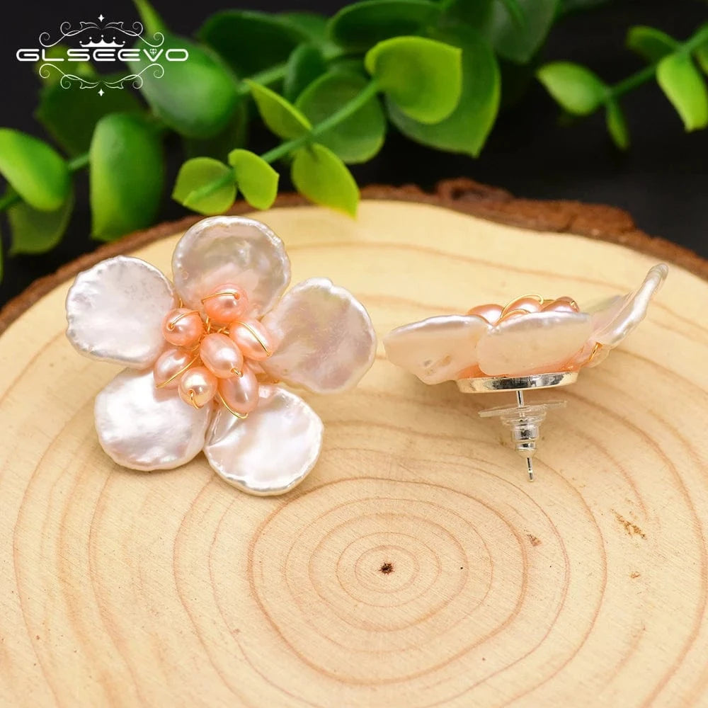 GE0657 Natural Baroque Pearl Flower Stud Earrings 925 Sterling Silver Stud Earring For Women Handmade Jewelry  earrings bulk