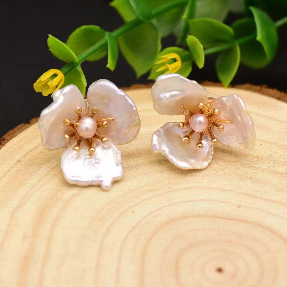 GE0663 Natural Baroque Pearl Flower Stud Earrings 925 Sterling Silver Stud Earring For Women Handmade Jewelry  earrings bulk