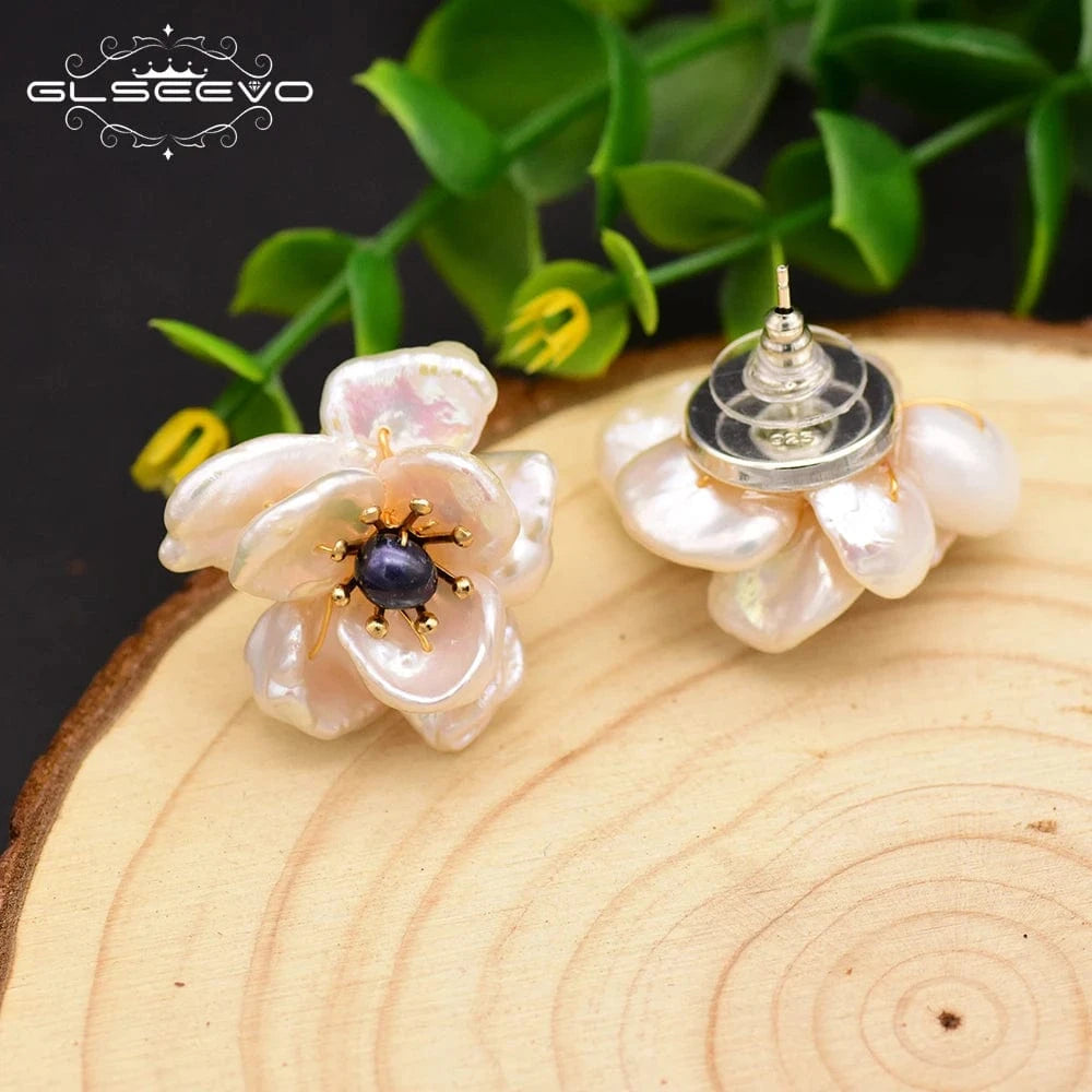GE0664 Natural Baroque Pearl Flower Stud Earrings 925 Sterling Silver Stud Earring For Women Handmade Jewelry  earrings bulk