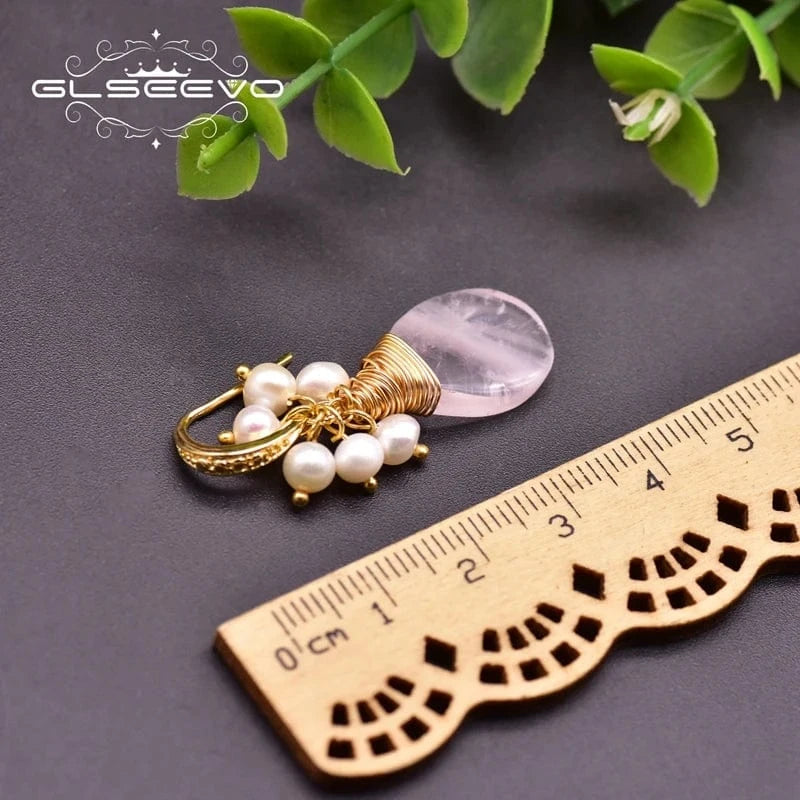 GE0929A Natural Pink Crystal Fresh Water Pearl Earrings For Women Girl Cute Jewelry For Wedding Drop Earrings  earrings bulk
