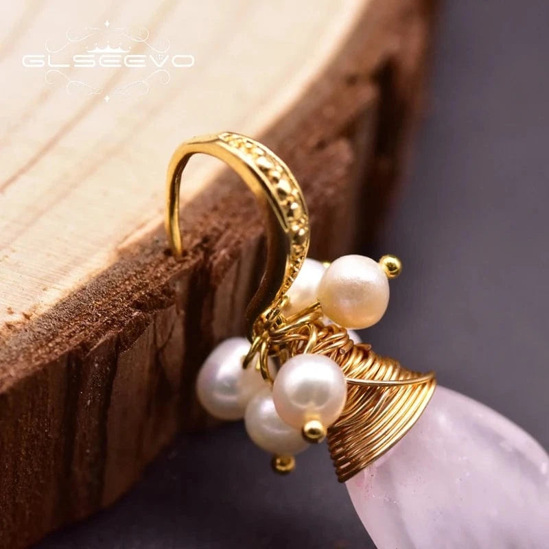 GE0929A Natural Pink Crystal Fresh Water Pearl Earrings For Women Girl Cute Jewelry For Wedding Drop Earrings  earrings bulk