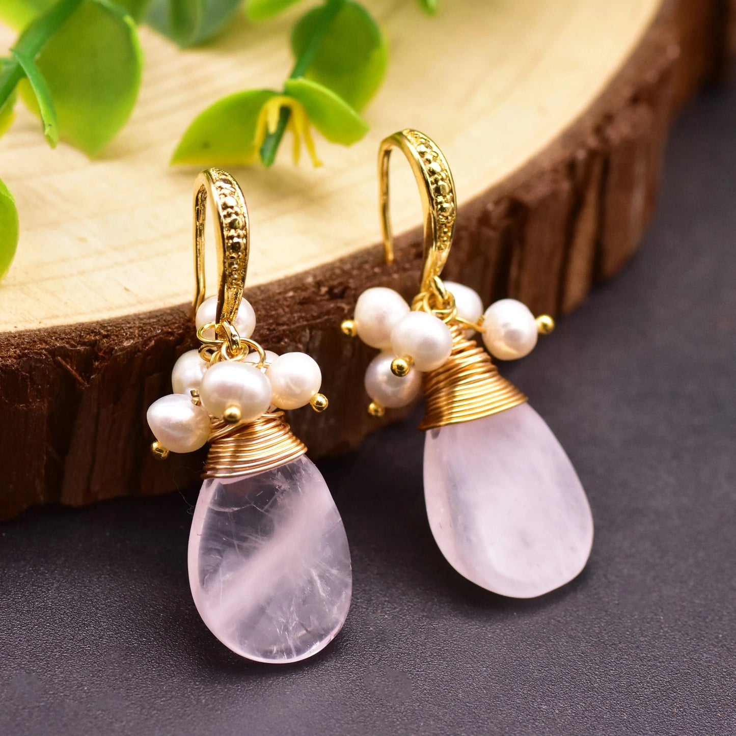 GE0929A Natural Pink Crystal Fresh Water Pearl Earrings For Women Girl Cute Jewelry For Wedding Drop Earrings  earrings bulk