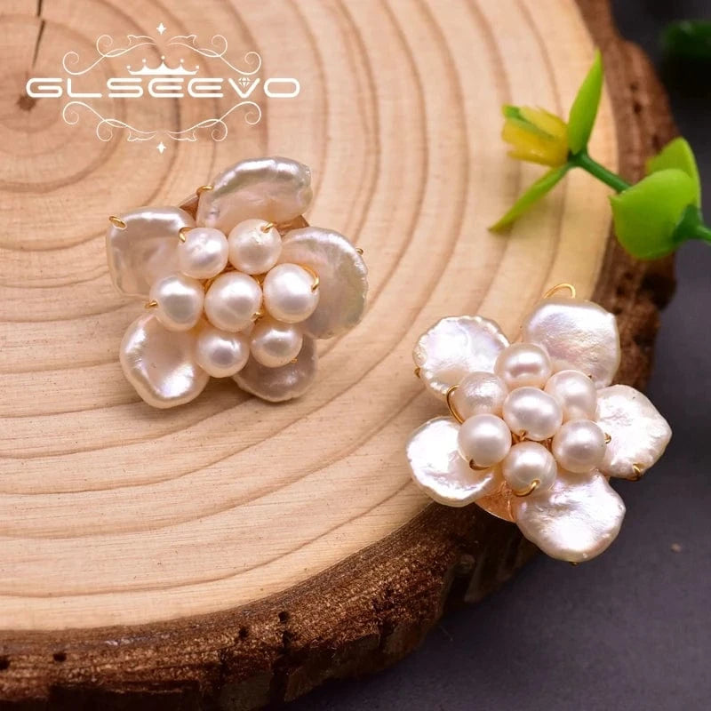 GE0950 Natural Baroque Pearl Flower Stud Earrings 925 Sterling Silver Stud Earring For Women Handmade Jewelry  earrings bulk