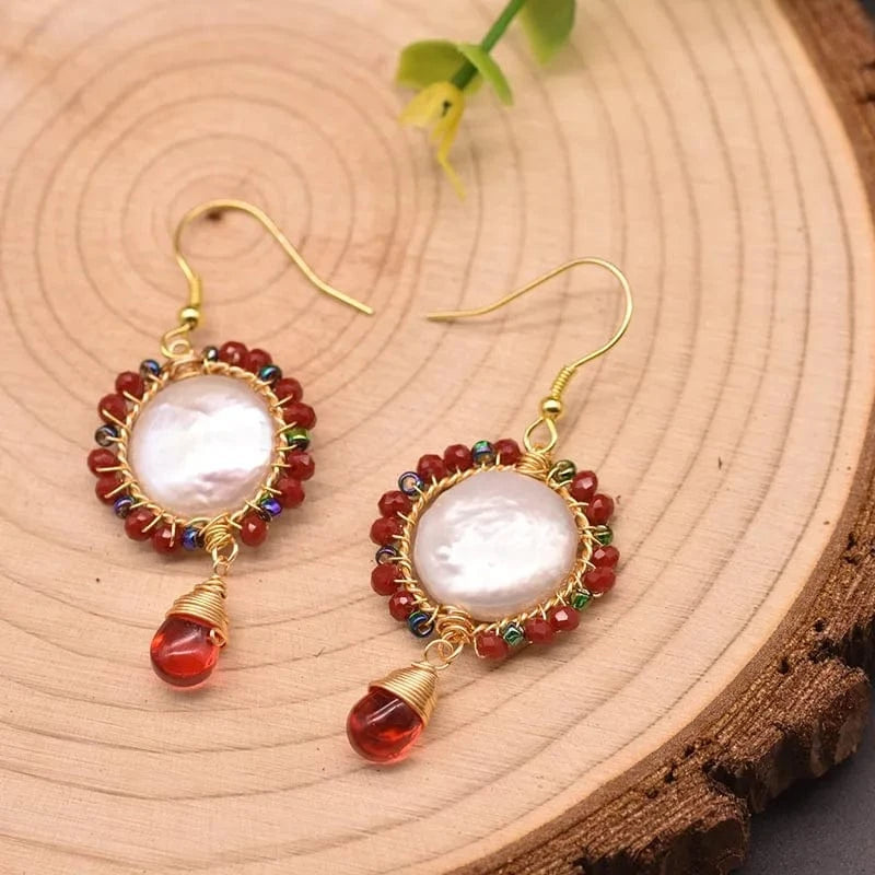 GE1005B Natural Freshwater Pearl Drop Earrings For Women Bridal Baroque Statement Luxury Flower Dangle Earrings Fine Jewelry
