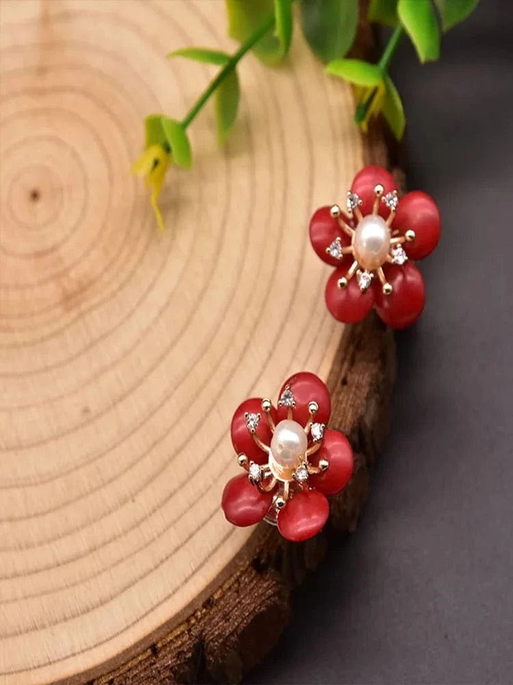 GE1026 Red Coral Natural Pearls Fashion Accessories Set Fine Woman Ring Earrings Necklace Luxury Customized Jewelry Wedding