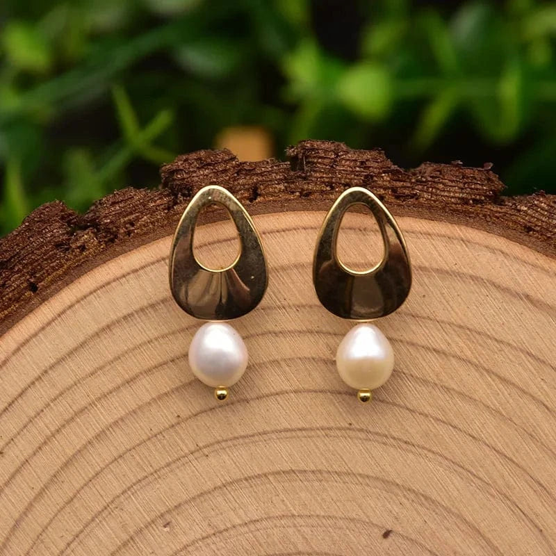 GE1046D Natural freshwater pearl drop earrings 925 sterling silver ear pin emerald earrings for women vintage classy luxury fine jewelry