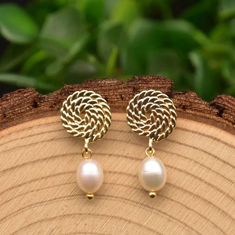 GE1046E Natural freshwater pearl drop earrings 925 sterling silver ear pin emerald earrings for women vintage classy luxury fine jewelry