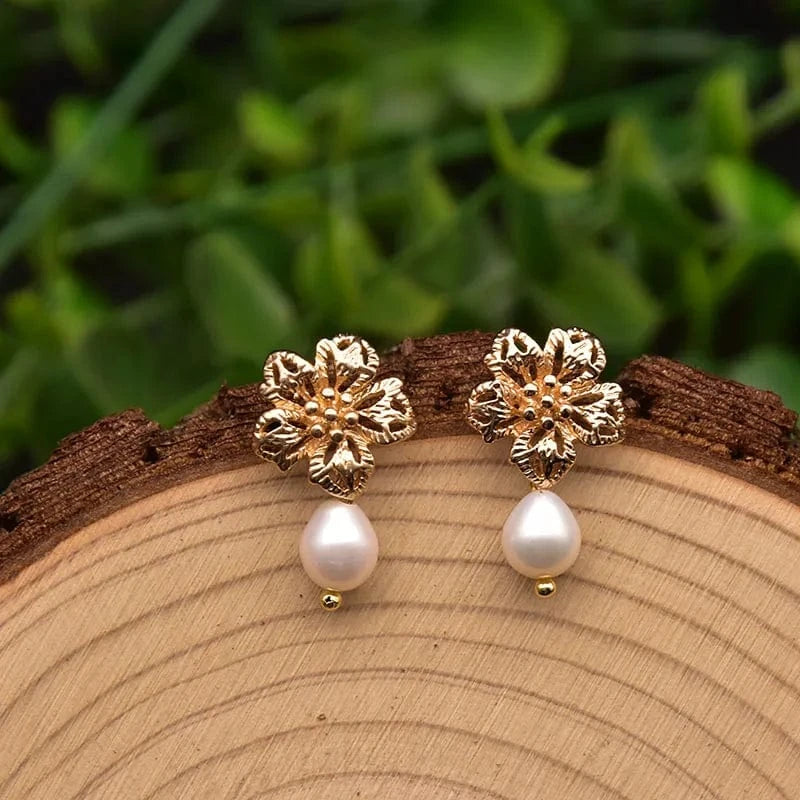 GE1046I Natural freshwater pearl drop earrings 925 sterling silver ear pin emerald earrings for women vintage classy luxury fine jewelry