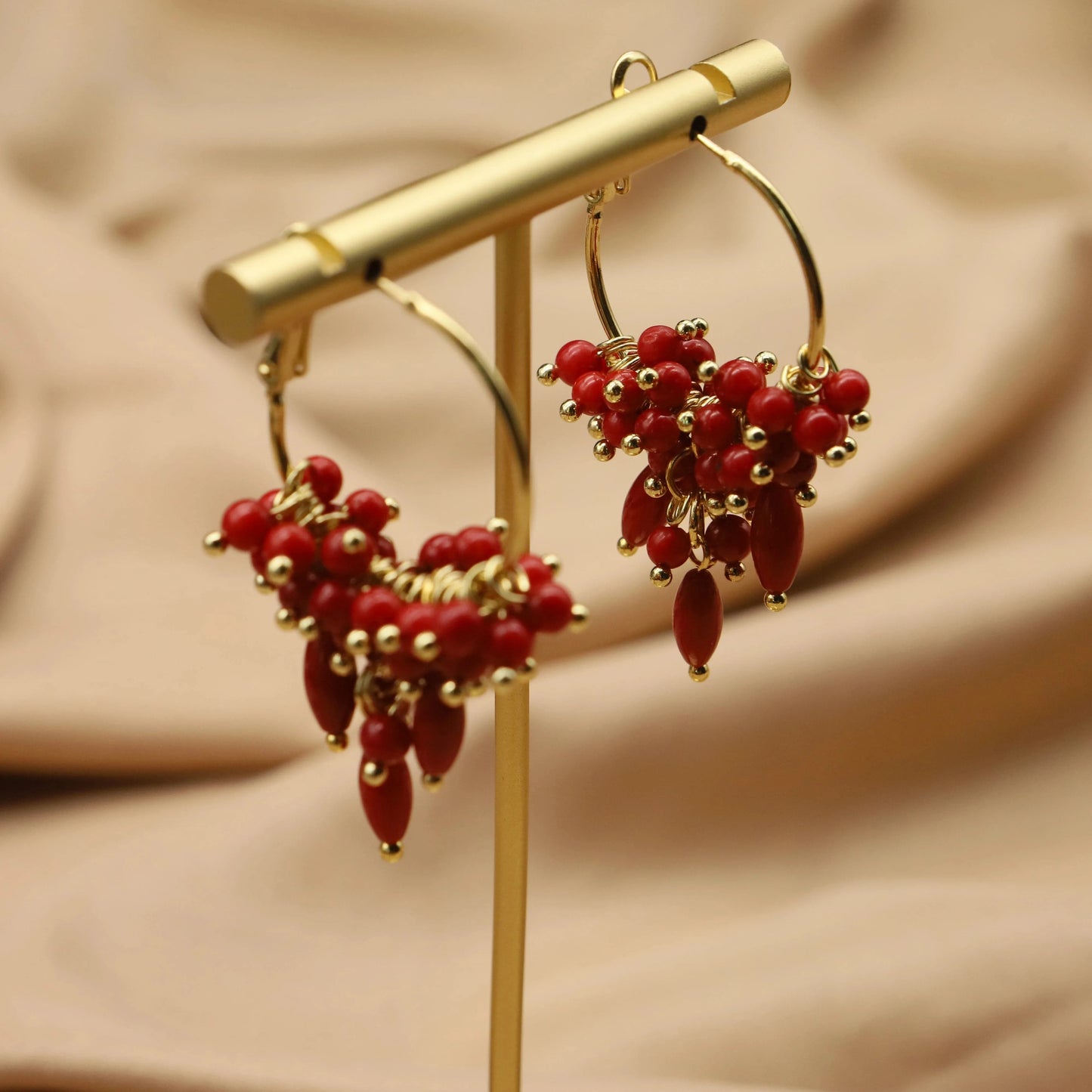 GE1057 Red Coral Natural Pearls Fashion Accessories Set Fine Woman Ring Earrings Necklace Luxury Customized Jewelry Wedding