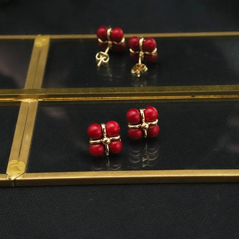 GE1326E Red Coral Natural Pearls Fashion Accessories Set Fine Woman Ring Earrings Necklace Luxury Customized Jewelry Wedding