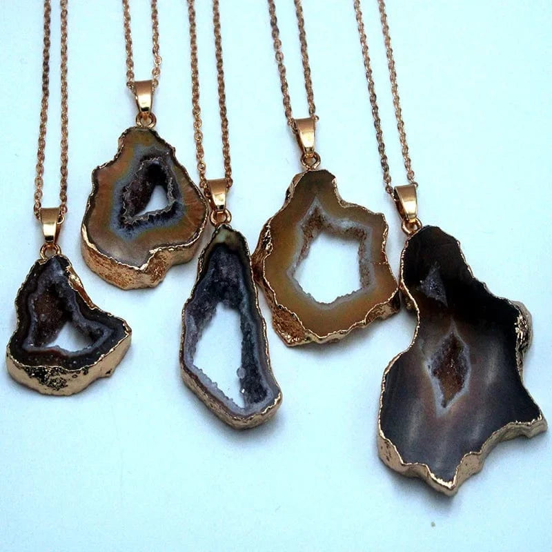 Gemstone Slice Plating Pink Geode Druzy Slice Pendants Gold Free from Shape Raw Big Pendant Green Charm For Jewelry Making