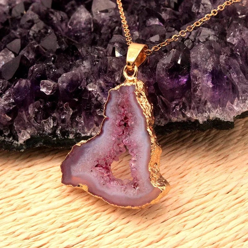 Gemstone Slice Plating Pink Geode Druzy Slice Pendants Gold Free from Shape Raw Big Pendant Green Charm For Jewelry Making