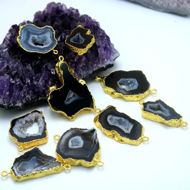 Gemstone Slice Plating Pink Geode Druzy Slice Pendants Gold Free from Shape Raw Big Pendant Green Charm For Jewelry Making