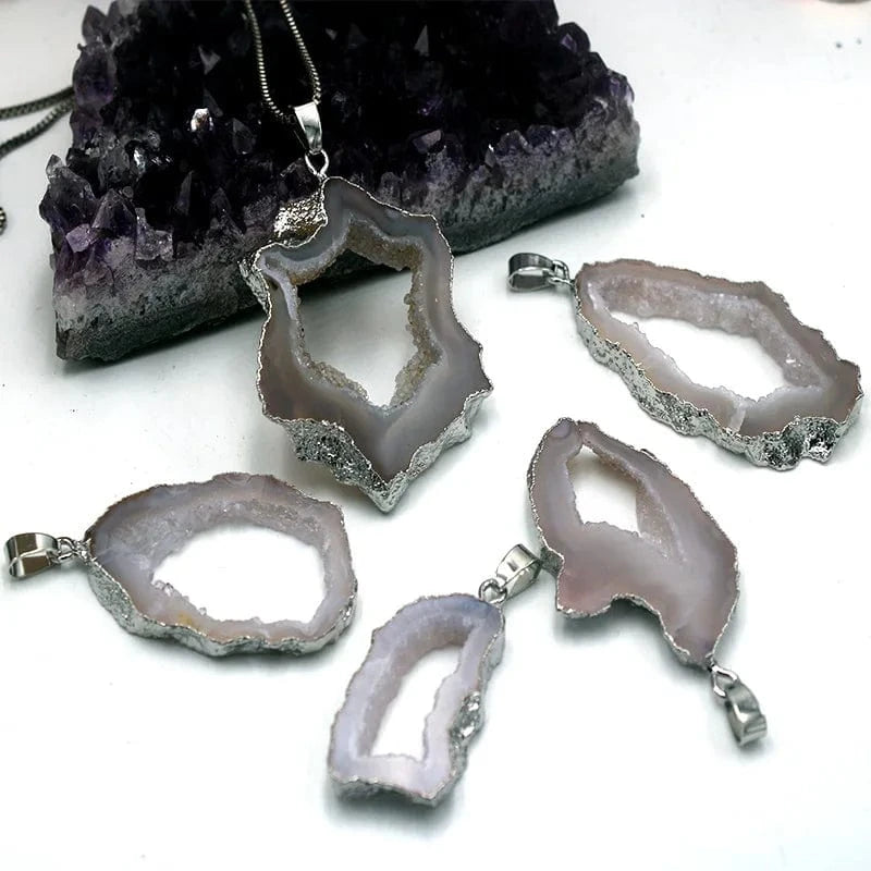 Gemstone Slice Plating Pink Geode Druzy Slice Pendants Gold Free from Shape Raw Big Pendant Green Charm For Jewelry Making