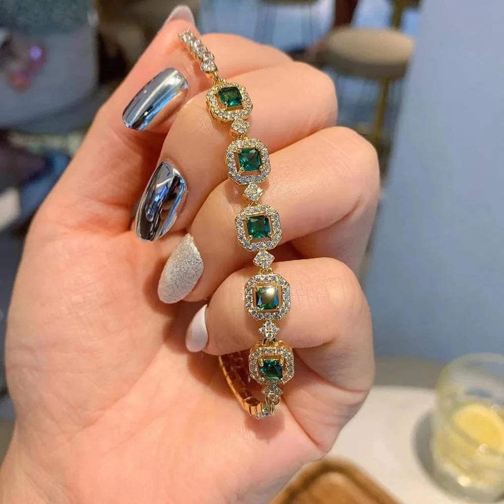 Gemstone Tennis Bracelets for Women Luxury Iced Out AAA+ Cubic Zirconia Chain On Hand Wedding Fashion Jewelry