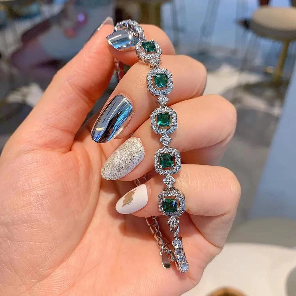 Gemstone Tennis Bracelets for Women Luxury Iced Out AAA+ Cubic Zirconia Chain On Hand Wedding Fashion Jewelry