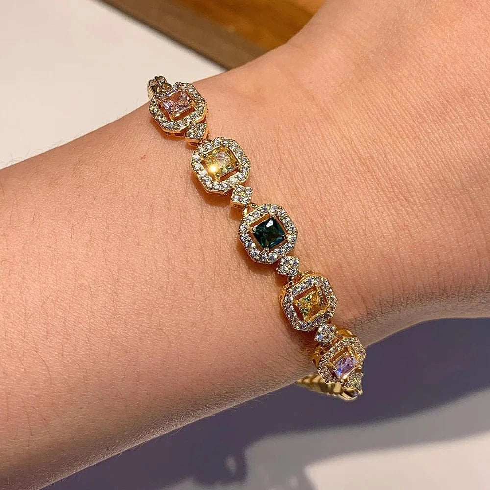 Gemstone Tennis Bracelets for Women Luxury Iced Out AAA+ Cubic Zirconia Chain On Hand Wedding Fashion Jewelry