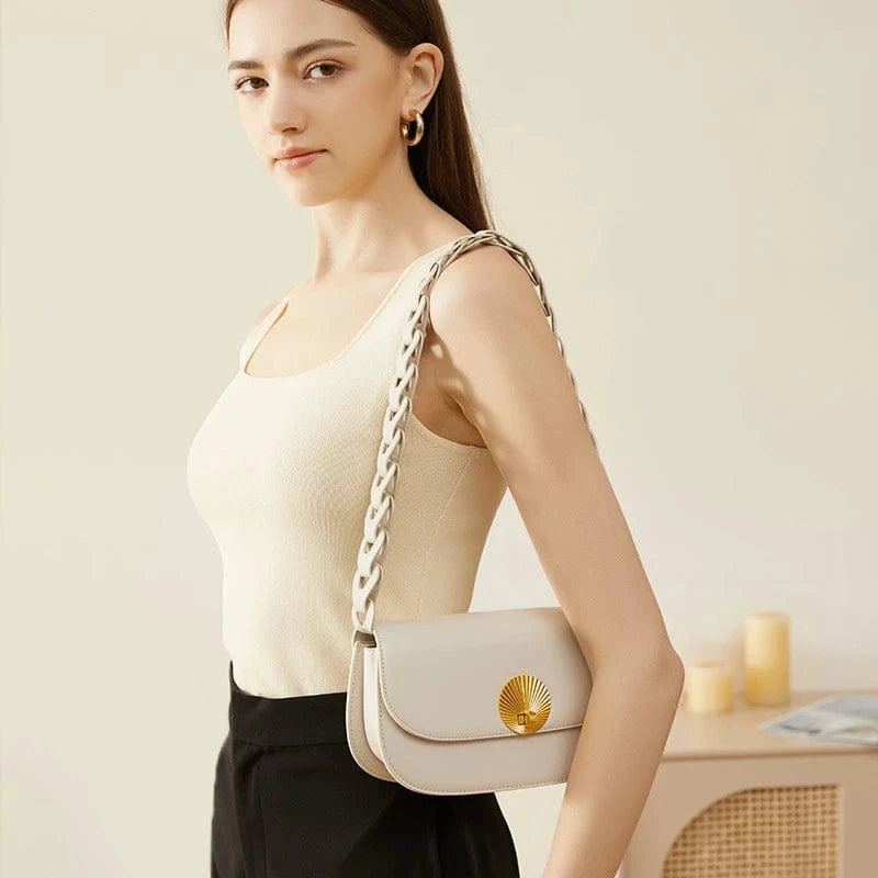 Genuine Leather Fashion Designer Simple Small Handbag Women'S Ladies Shoulder Bags Luxury Trending Crossbody Flap Bags