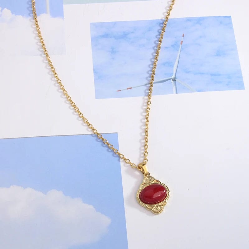 geometric / 01 Non Tarnish Women Jewelry Gemstone Choker 18k Gold Plated Clavicle Chain Stainless Steel Fashion Natural Stone Pendant Necklace