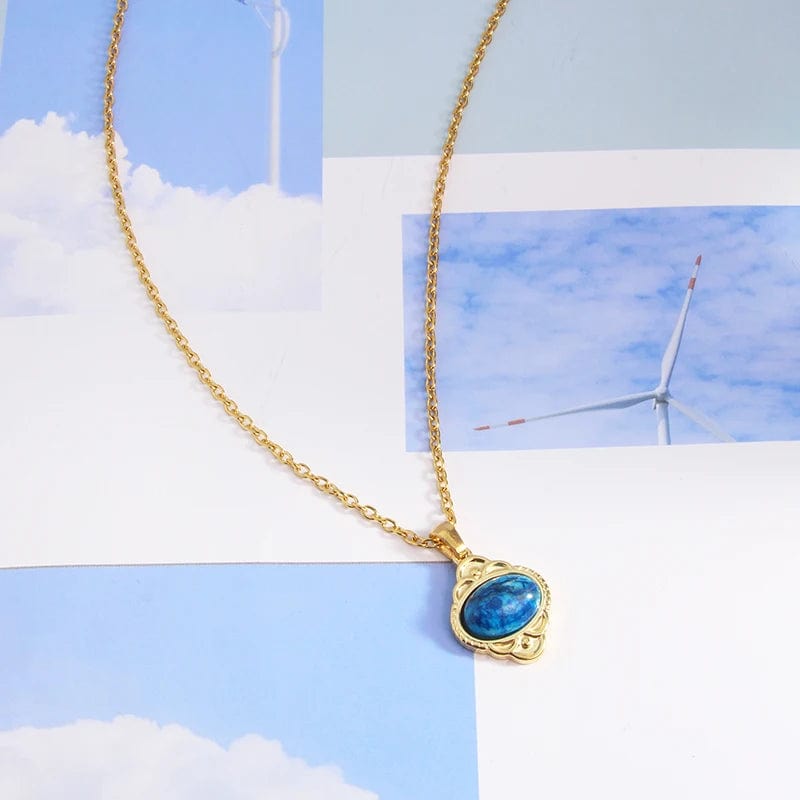 geometric / 02 Non Tarnish Women Jewelry Gemstone Choker 18k Gold Plated Clavicle Chain Stainless Steel Fashion Natural Stone Pendant Necklace