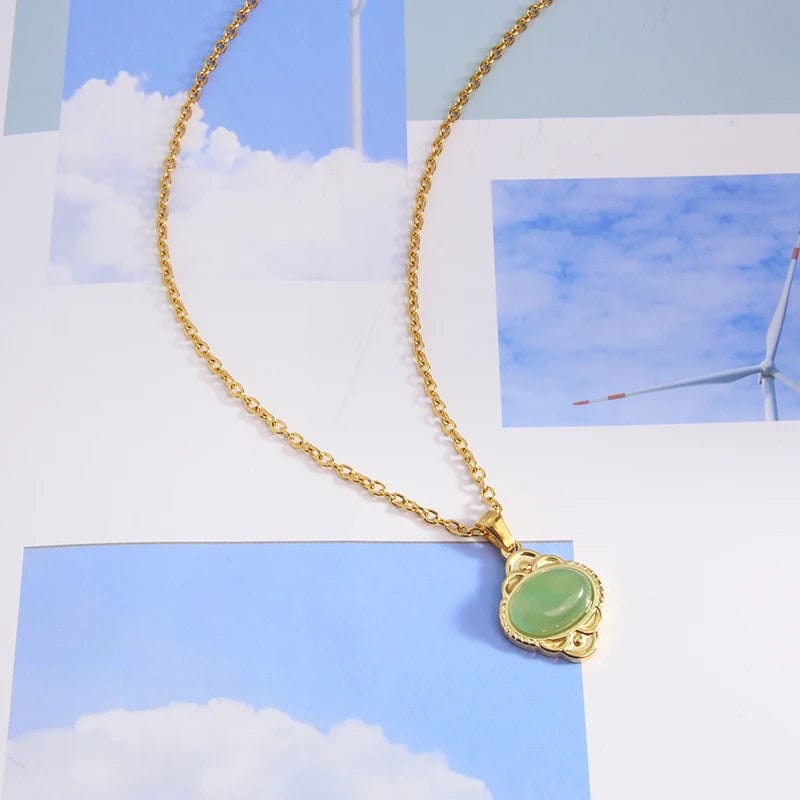 geometric / 03 Non Tarnish Women Jewelry Gemstone Choker 18k Gold Plated Clavicle Chain Stainless Steel Fashion Natural Stone Pendant Necklace