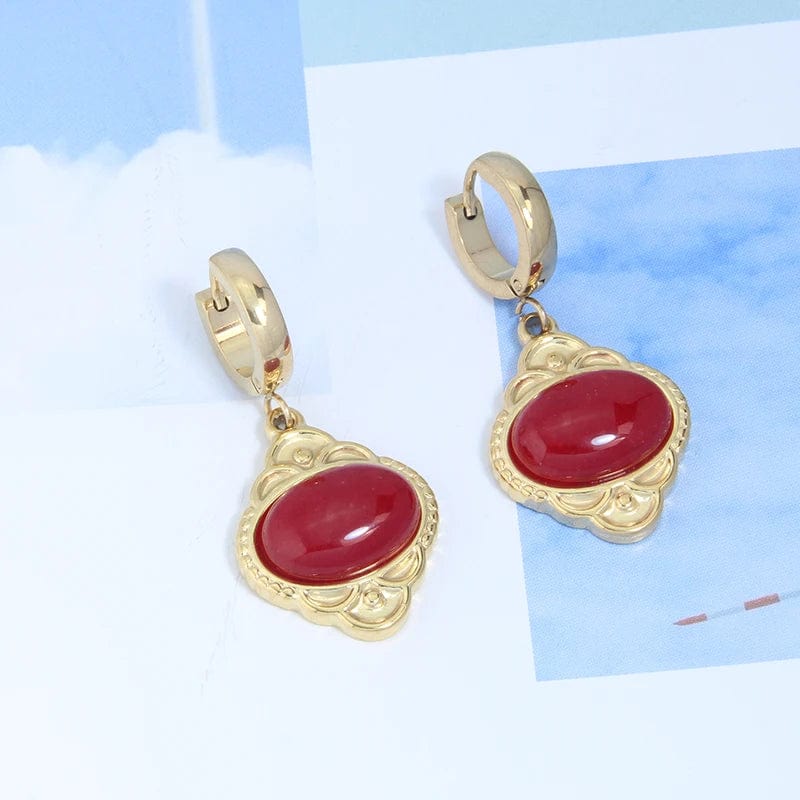 geometric / 05 Non Tarnish Women Jewelry Gemstone Choker 18k Gold Plated Clavicle Chain Stainless Steel Fashion Natural Stone Pendant Necklace