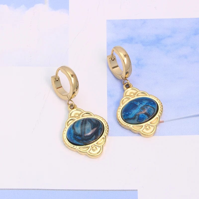 geometric / 06 Non Tarnish Women Jewelry Gemstone Choker 18k Gold Plated Clavicle Chain Stainless Steel Fashion Natural Stone Pendant Necklace