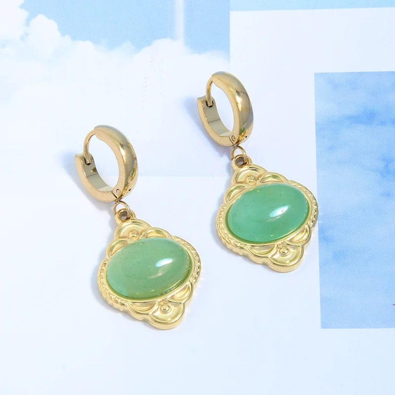 geometric / 07 Non Tarnish Women Jewelry Gemstone Choker 18k Gold Plated Clavicle Chain Stainless Steel Fashion Natural Stone Pendant Necklace