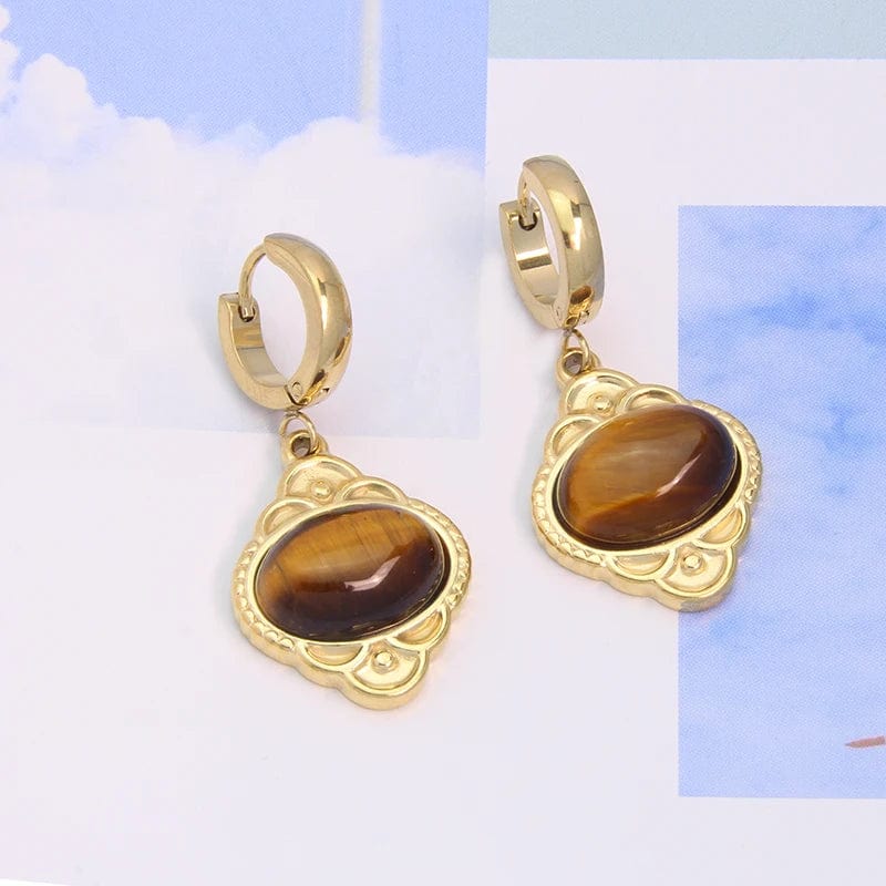 geometric / 08 Non Tarnish Women Jewelry Gemstone Choker 18k Gold Plated Clavicle Chain Stainless Steel Fashion Natural Stone Pendant Necklace