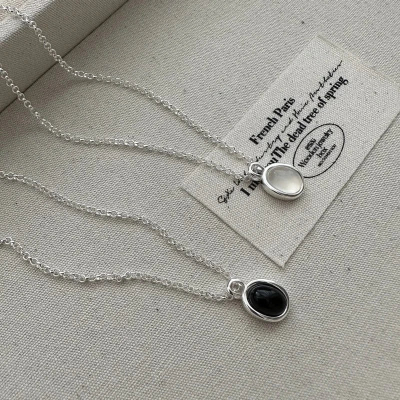 Geometric 925 Sterling Silver Black White Agate Round Pendant Necklaces For  Women Christmas Gifts Jewelry