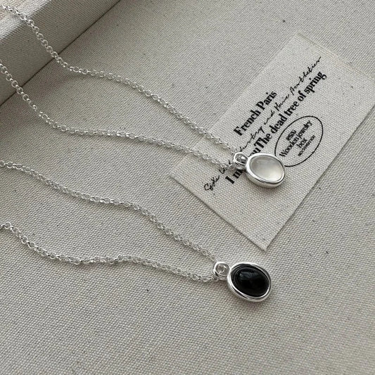 Geometric 925 Sterling Silver Black White Agate Round Pendant Necklaces For  Women Christmas Gifts Jewelry