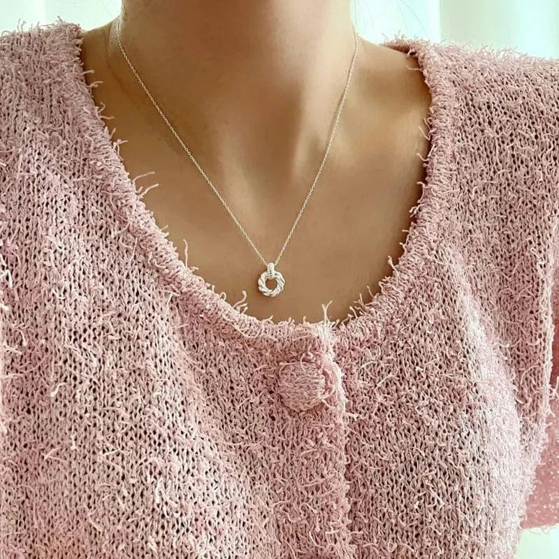 Geometric 925 Sterling Silver Screw Twist Circle Round Pendant Necklaces Girls Fine Jewelry