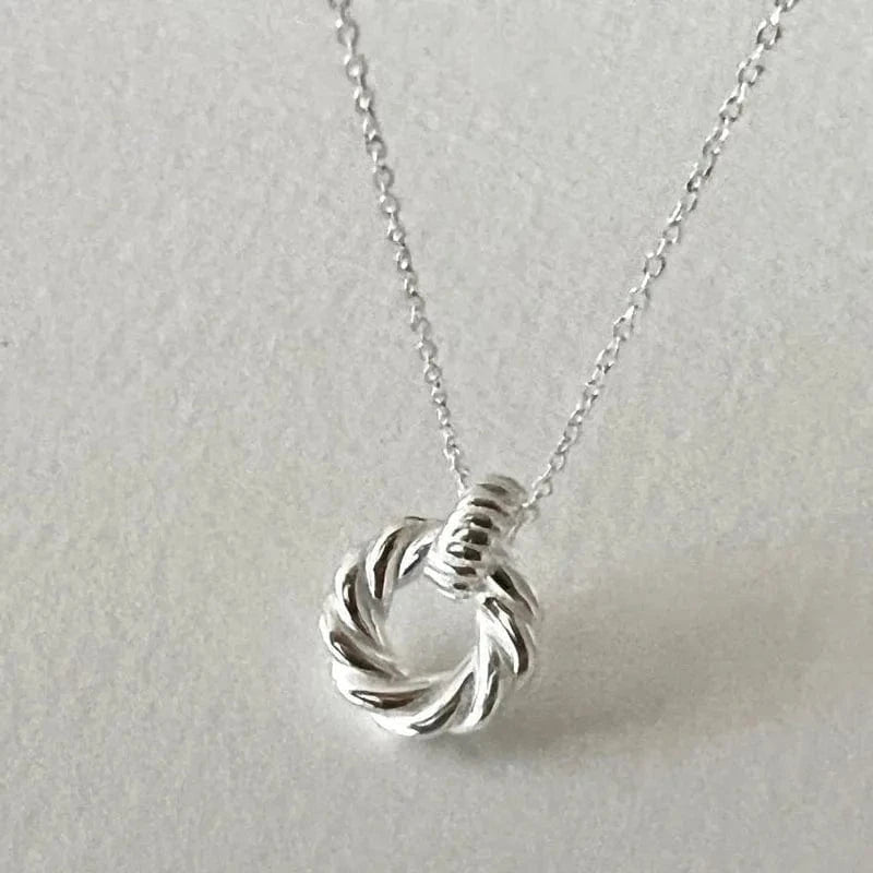 Geometric 925 Sterling Silver Screw Twist Circle Round Pendant Necklaces Girls Fine Jewelry