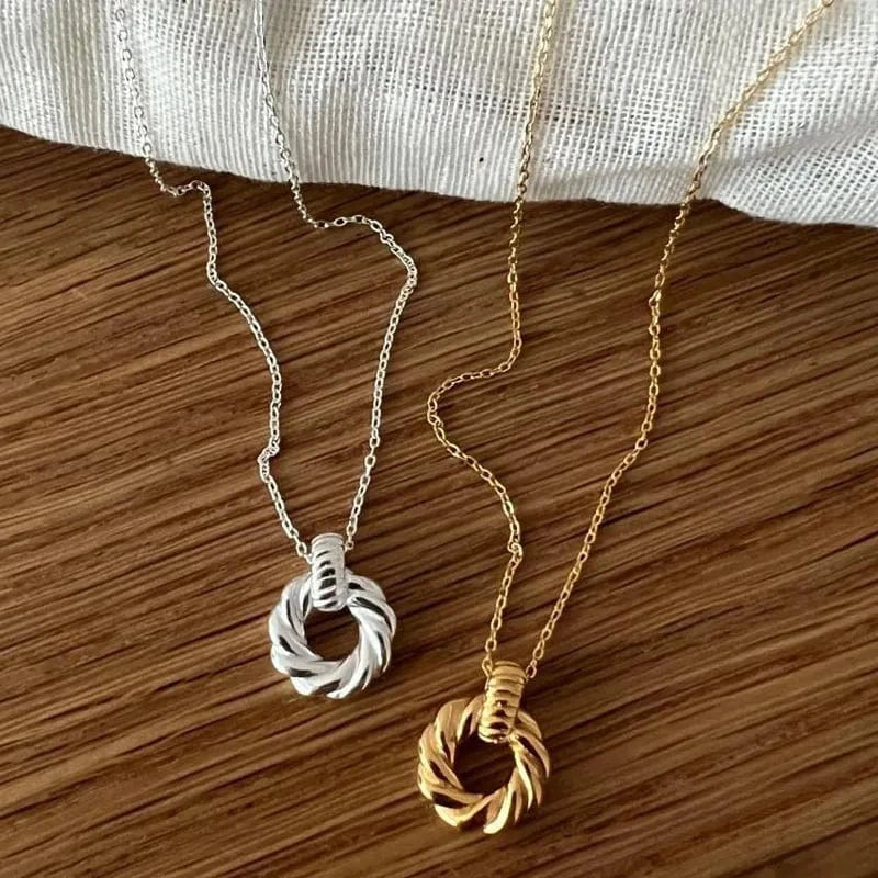 Geometric 925 Sterling Silver Screw Twist Circle Round Pendant Necklaces Girls Fine Jewelry