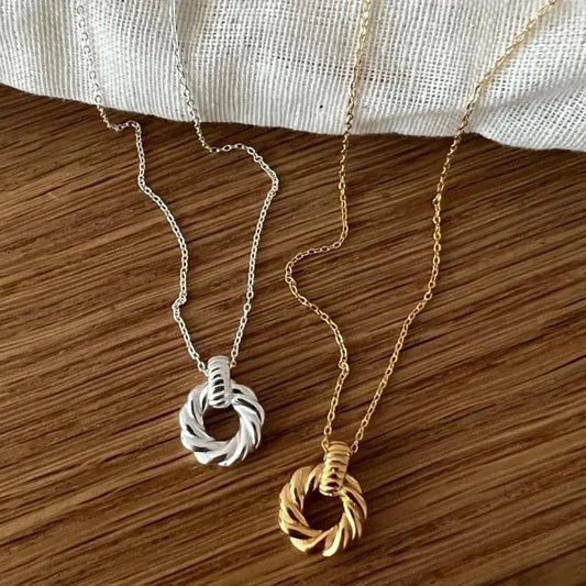 Geometric 925 Sterling Silver Screw Twist Circle Round Pendant Necklaces Girls Fine Jewelry