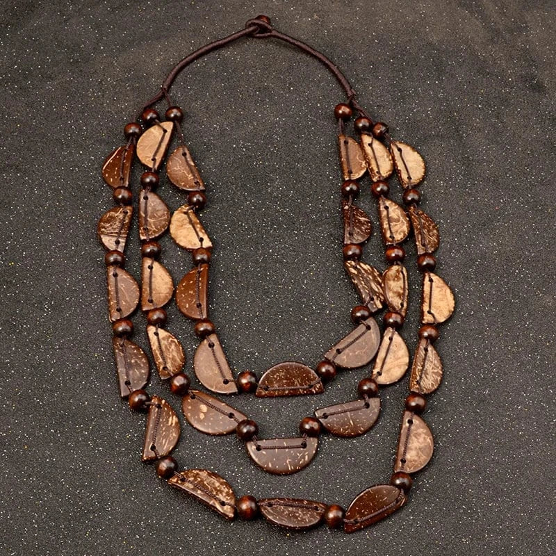 Geometric Coconut shell Necklaces for Women Wood Beads Bohemian Ethnic Jewelry Handmade  Long Statement Necklace