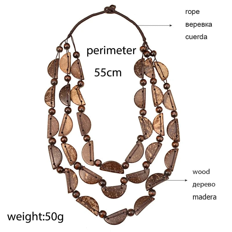 Geometric Coconut shell Necklaces for Women Wood Beads Bohemian Ethnic Jewelry Handmade  Long Statement Necklace