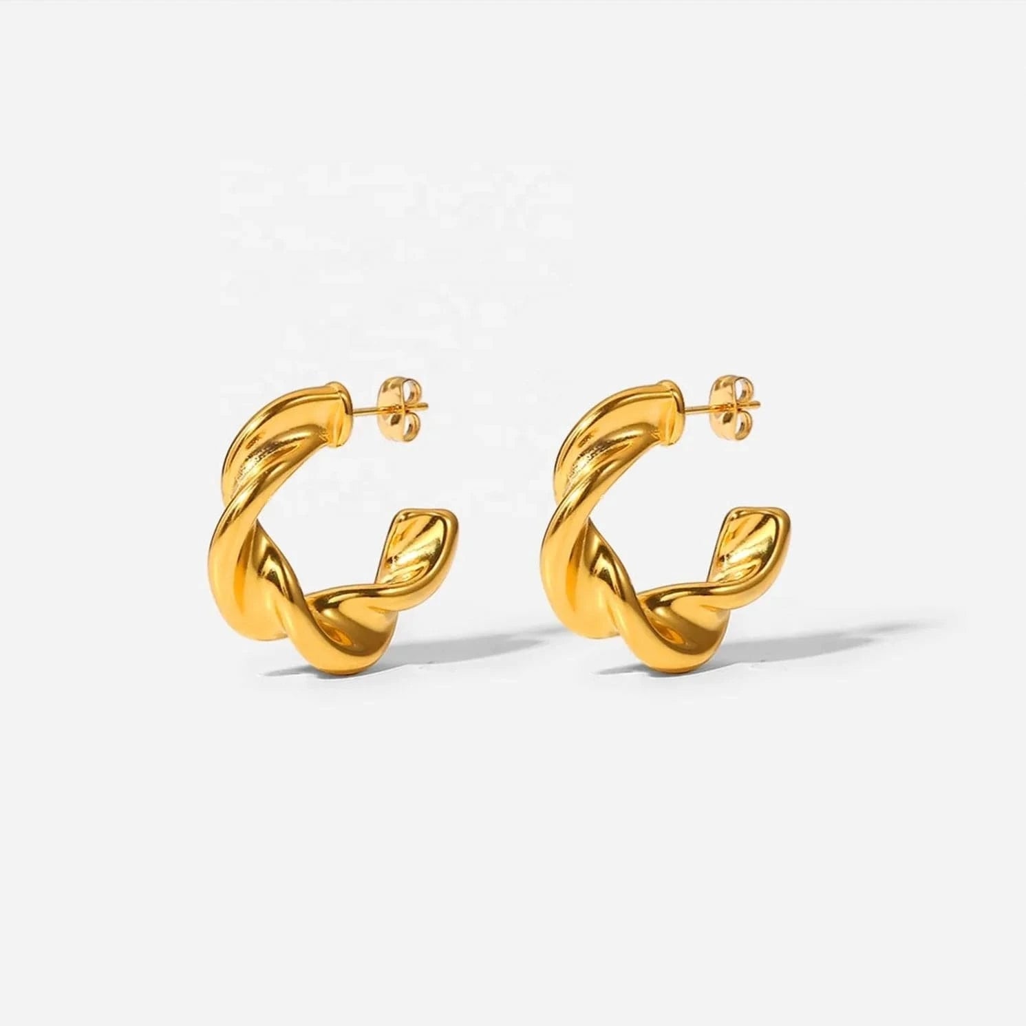 Geometric / E2248 E2248 INS Fashion 18K Gold Plated Twist CC Hoop Earring Wedding Geometric Stainless Steel C Shape Twisted Hoop Earrings