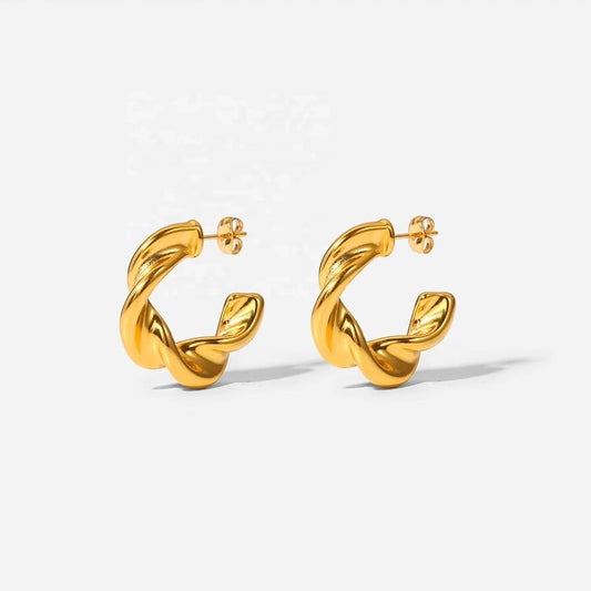 Geometric / E2248 E2248 INS Fashion 18K Gold Plated Twist CC Hoop Earring Wedding Geometric Stainless Steel C Shape Twisted Hoop Earrings