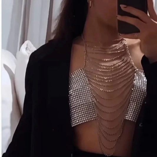 Geometric Layered Shiny Rhinestone Breast Chain Sexy Bra Chain Body Jewelry For Women Carnival Accessories