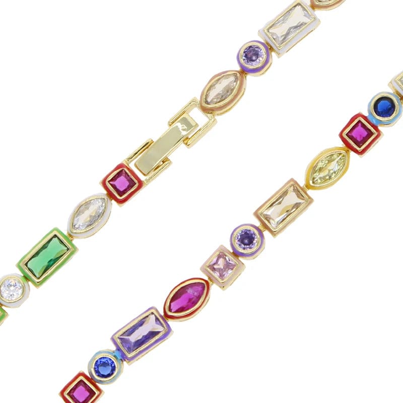 Geometric Multi Shape Colorful Enamel Crystal Diamond Bracelet 5A CZ Round Square Horse Eye Rectangle Rainbow Women Jewelry