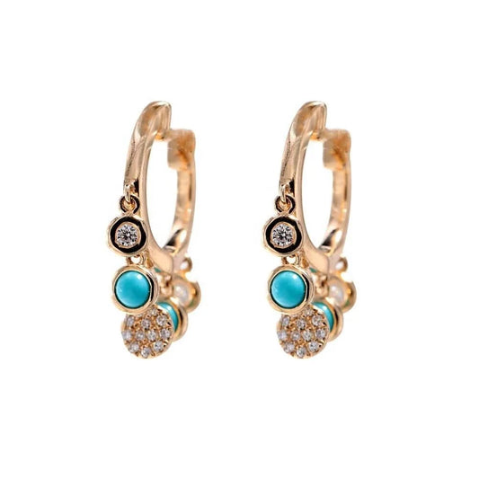 geometric round cz turquoise dots charm small hoop earring for women fashion jewelry
